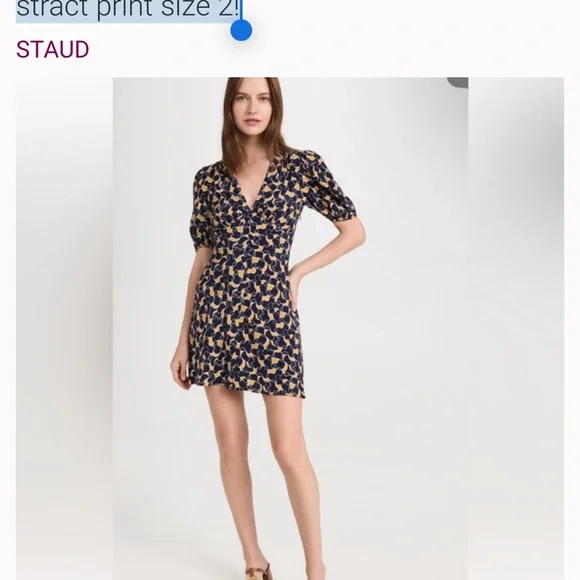 STAUD Mini Milla Dress in navy yellow abstract print size 4 - Picture 2 of 9